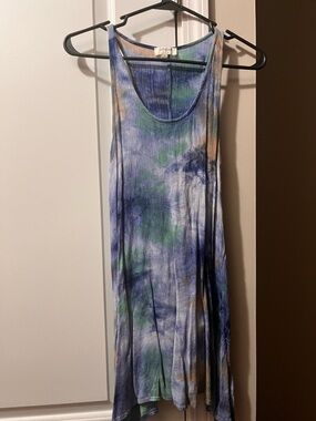Umgee Blue Green Peach Tie-Dye Tank Dress